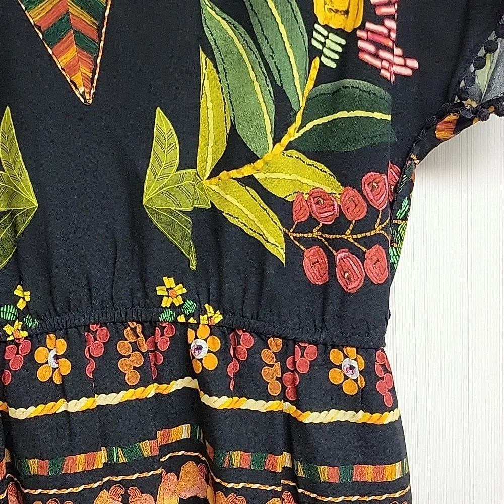 Farm Rio Nieves Floral Black Coverup Tunic Dress. Small. Colorful Viscose - Picture 6 of 9